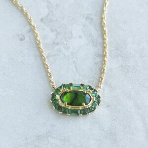 🍓 Kendra Scott Elisa Crystal Frame Gold Kelly Green Illusion Short Necklace